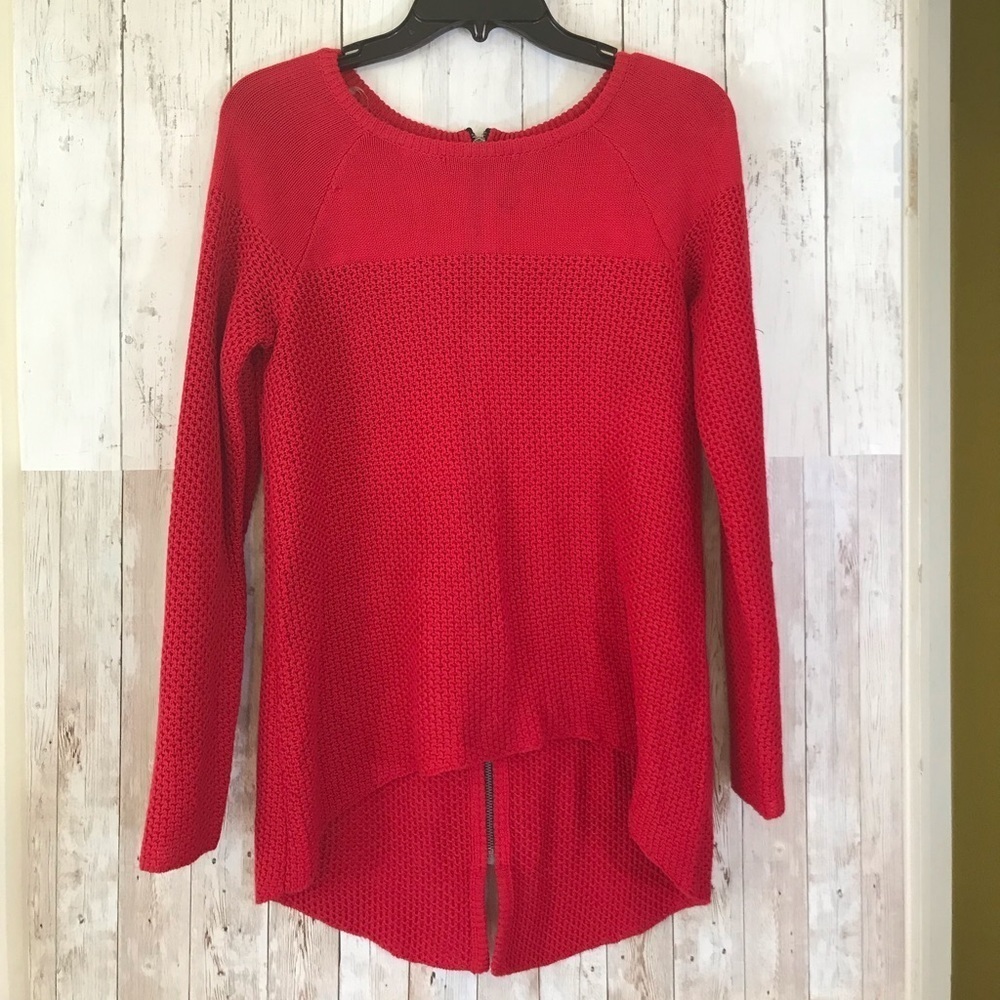 Nicole Miller Red Zipper Back Sweater